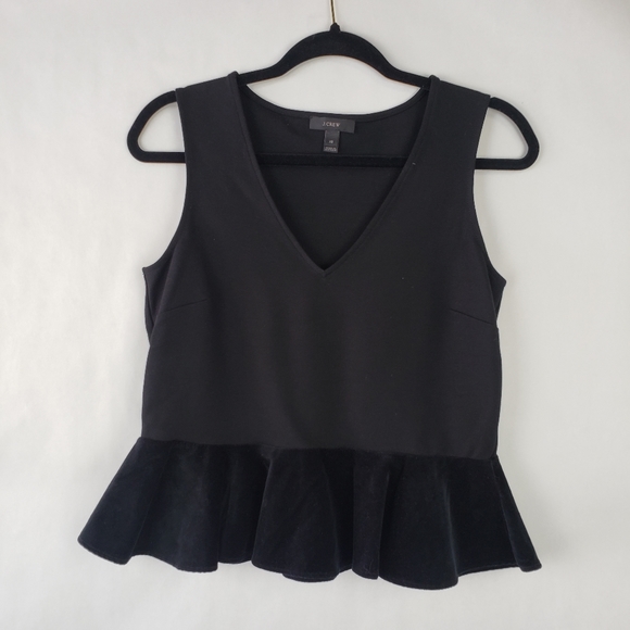 J. Crew Tops - J crew Womens Peplum Blouse Velvet Ruffle Hem Stretch Size XS